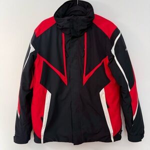 Karbon Mens Ski Snowboard Jacket Size M Black Red Hooded Insulated coat Like New
